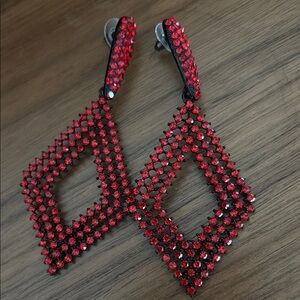 Vibrant Red Beaded Statement Earrings